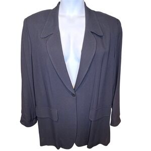 Vintage Tamotsu Womens Oversized Black Single Button Blazer Jacket Sz 16W Career